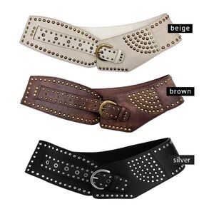 Studded Leather Corset Statement Belt - Beige, Brown, or Black
